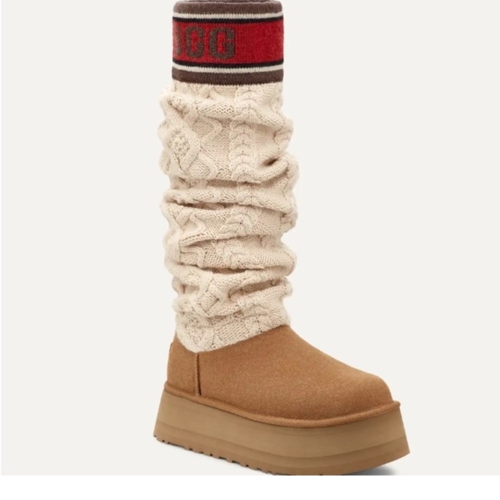 Ugg classic chestnut sweater Knit Tall Boots - Tan and Cream